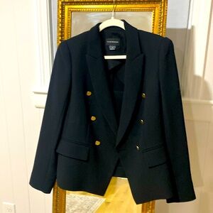 Club Monaco, sz medium, black double breasted blazer w/ metallic gold buttons.